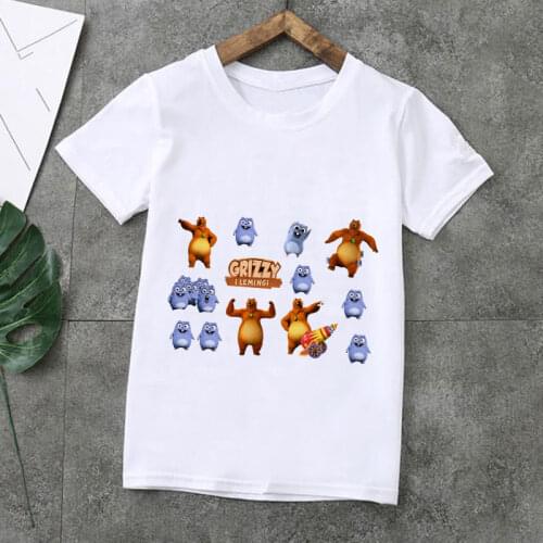 Kawaii Kids Clothes T-shirt For Girls The Sunlight Grizzy Bear Animal Printing T Shirt Boys Lemmings Tshirt Camisetas Streetwear