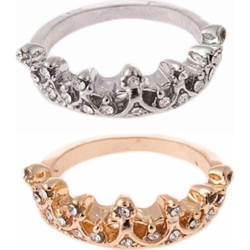 Fashion Crystal Crown Shaped Queen Temperament Ring Female Party Wedding Ring Jewelry Crown Ring
