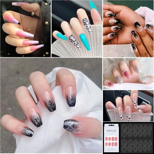 Fashion 24pc/set 10 Sizes Fake Nails Full Cover French False Nail Tips With Double-Sided Nail Adhesive Sticker 277