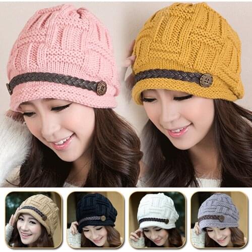 Fashion Curled Brim Wool Knitted Hats 2020 Autumn Winter Soft Warm Stretch Caps Women Girls Casual All-Match Lovely Beanies