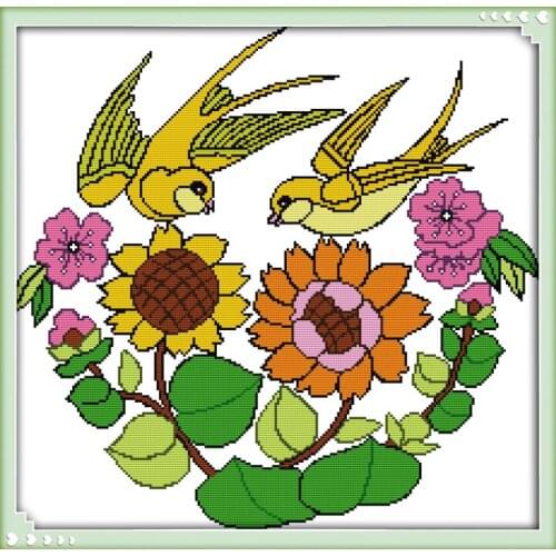 Duble swallows cross stitch kit 14ct 11ct pre stamped canvas embroidery DIY handmade needlework