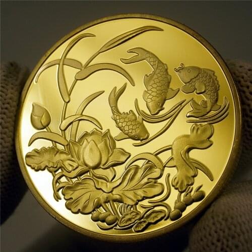 New Commemorative Gold plated Coin China Koi Fish coins Lucky Souvenir Gift drop shipping
