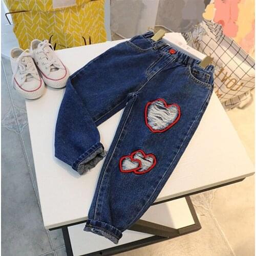 2019 new spring autumn/winter/summer Girls Kids Boys Shredded love jeans comfortable cute baby Clothes Children Clothing