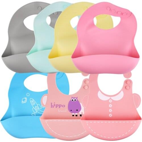 Adjustable Soft Silicone Bib Baby Chest Protection Pockets Waterproof Saliva Feeding Bibs