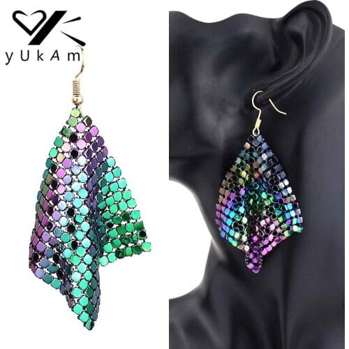 YUKAM Creative Exaggerated Metal Mesh Sequins Tassel Earrings Long Dangle Drop Earrings Pendant Female for Women Tassle Earrings