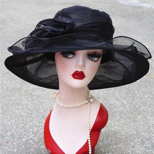 2020 Summer Hat Women Kentucky Derby Wide Brim Sun Hat Wedding Church Sea Beach Hats for Women Floppy Ladies Hat