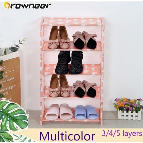 3/4/5 Layer Colorful Shoe Rack Reinforced Non-woven Stainless Steel Tube Dustproof Shoes Stand Large Capacity Shoe Display Shelf