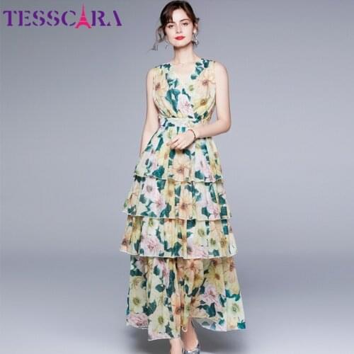 TESSCARA Women Summer Elegant Floral Dress Festa High Quality Long Maxi Wedding Party Robe Femme Vintage Designer Tank Vestidos
