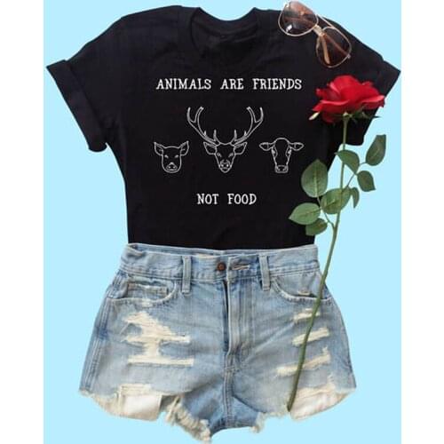 Funny Slogan Cow Graphic Vintage Tops Amisetas Tumblr Vegan T Shirt Animals Are Friends T Shirt Women Cute Keep Summer Tees