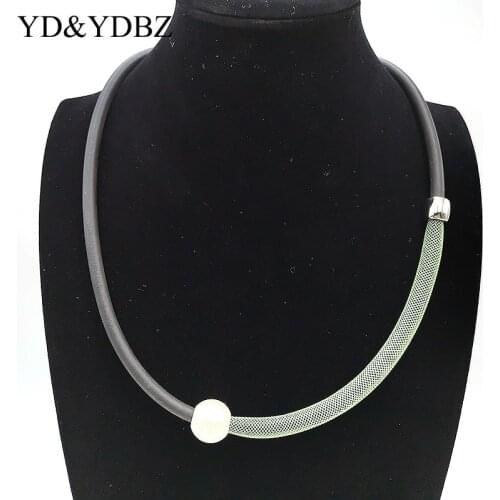 YD&YDBZ 2020 Simple Necklace Clothes Accessory Jewelry Women Fake Pearl Rubber Necklaces Green Lace Pipe Collar Handmade Choker