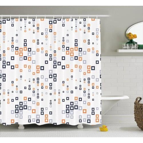 Geometric Shower Curtain Digital Hightech Style Fractal Square in Various Size Urban Bathroom Waterproof Curtains