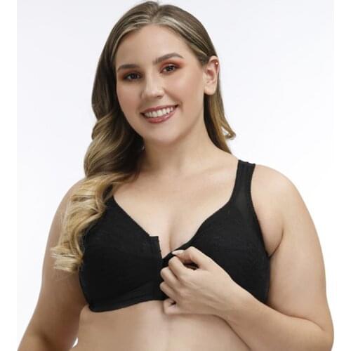 Womens Front Closure Plus Size Bra Wireless Full Figure Racerback Lace Cotton Bras Solid Lingerie Leisure Size comfort bra