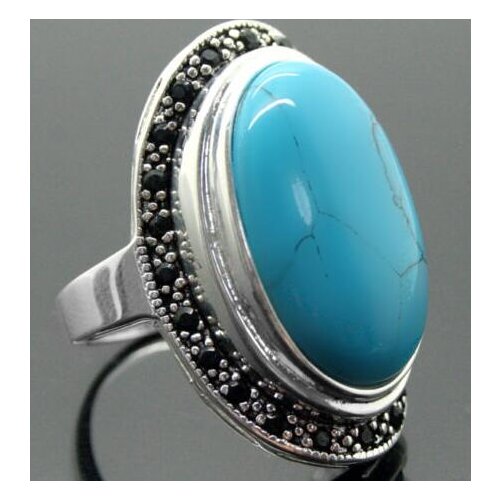 17X30mm Blue GEM STONE Oval Gems 925 SterlingMarcasite Ring SterlingJewelry ringsGenuine Selling Huge