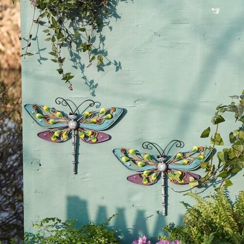 Sungmor 2 Pack Multicolored Dragonfly Wall Hanging Art Decor - 11.4×9.05 Inch Constructed Metal Graceful Dragonfly Art Figurines