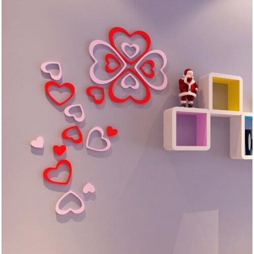 5pcs / set ! DIY heart-shaped wooden removable 3D sticker home wall decorations living room wall stickers for kids rooms