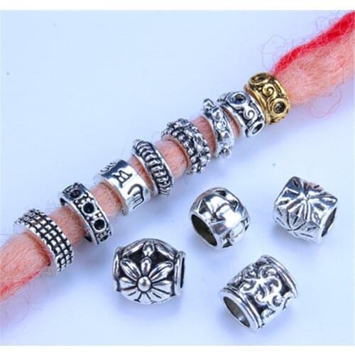 5pcs Silver Metal Hair Rings Braid Dreadlocks Bead Hair Cuffs Dread Tube Charm Dreadlock for DIY Braids Stying Tools Accessaries