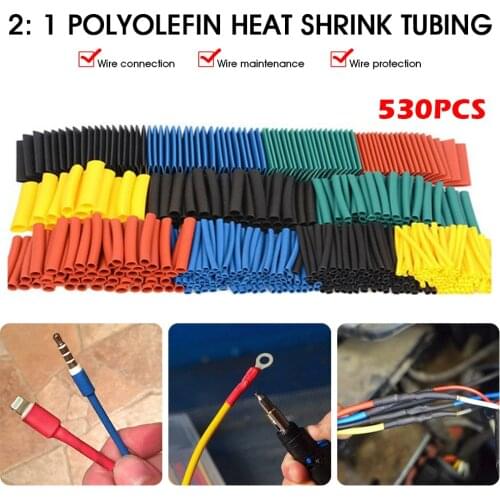 530pcs 2:1 Heat Shrink Tubing 5 Colors 8 Sizes Assorted Heat Shrink Tube Sleeving Wrap Cable Wire Kit with Box Cable Sleeves