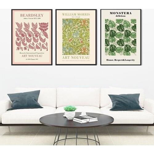 Abstract Flower Style Canvas Exhibition Wall Art Minimalist Print Painting Nordic Green Monstera Poster for Living Room Decor