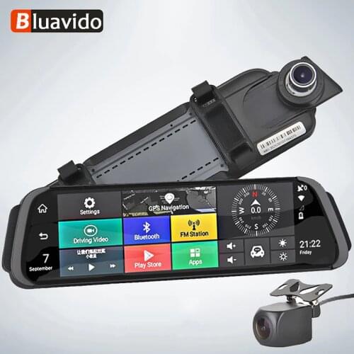 Bluavido 10" car rearview mirror camera GPS 4G Android free maps Navigation ADAS Dash cam Wi-Fi Remote Monitoring DVR Recorder