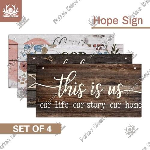 Putuo Decor 4PCS Hope Signs Wooden Sign Rustic Wood Plaque Family Hanging Plate for Friendship Home Decor Wall Decoration Gifts