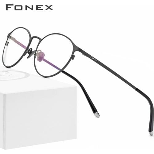 FONEX Pure Titanium Glasses Frame Women Vintage Round Eyewear Prescription Eyeglasses Retro Myopia Optical Frames Men 8501