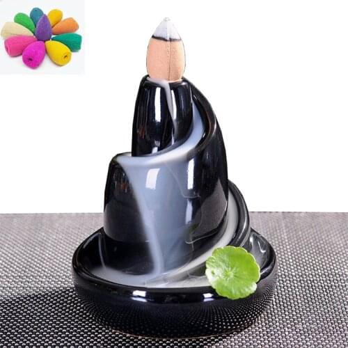 Stone Hovering Backflow Incense Burner Ceramic Handicraft Incense Holder Waterfall Censer Home Decor Incense Cones Base