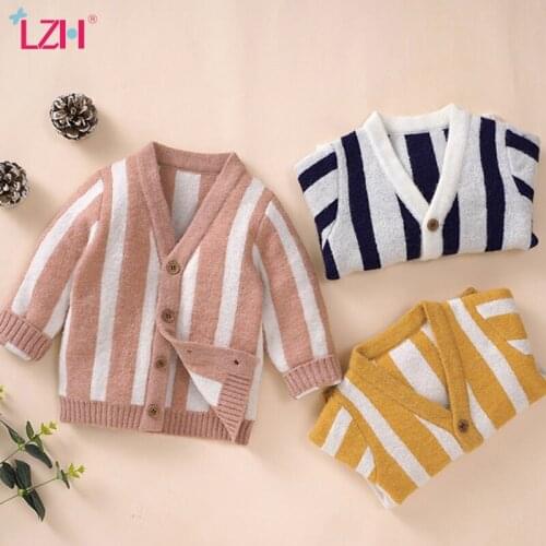 LZH 2021 Fashion Stripes Baby Girls Coats And Jacket For Kids Clothes Autumn Winter Childrens Sweater New Toddler Boys Cardigan
