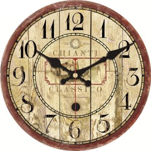 Round Brown and Black Paris Decorative Wall Clock with Big Roman Numerals and Distressed Face Farmhouse Vintage Wood Wall Clock