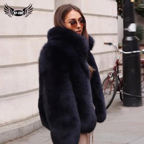 Fashion Stand Collar Women Genuine Fox Fur Coats Thick Warm Natural Full Pelt Blue Fox Fur Jacket Real Fur Overcoats Winter 2020