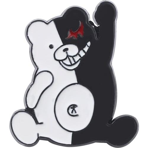 Cartoon Game Danganronpa: Trigger Happy Havoc Black White Bear Enamel Brooch Fashion Badges Trendy Badges Coat Jewelry Lapel Pin