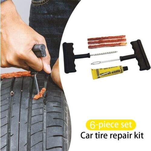 6pcs Motorcycle Car Tire Repair Tools Tubeless Tyre Puncture Repair Plug Kit Needle Patch Fix Tool
