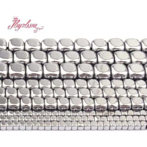 Natural Hematite Silver Cube Smooth 2/3/4/6mm Loose Stone Beads For DIY Necklace Bracelt Earring Jewelry Making 15"Free Shipping