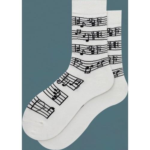Girl Socks Couple Gift Cotton Street White Sheet Music Print Pattern Trend Fashion Socks Unique and Cool Personality Design