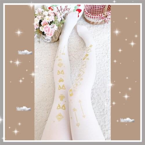 Lolita Socks Womens Autumn Printed Velvet 120D Patyhose Bronze Lolita Japanese-style Socks