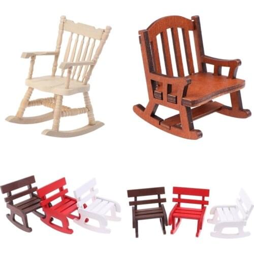 New Arrival 1/12 Wooden Mini Dollhouse Rocking Chair Model Toy DIY Miniature Accessory For Dolls House Accessories Decor Toys