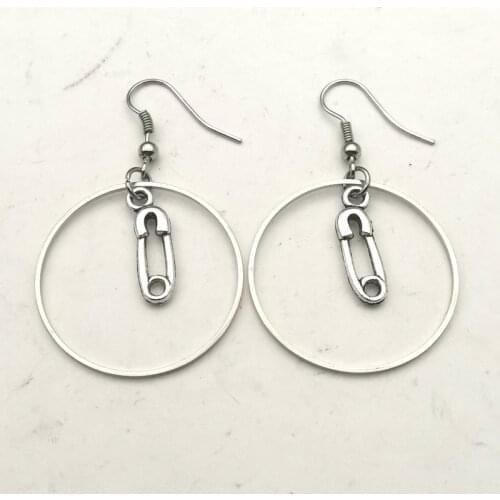 New Safety Pin and Hoop Earrings, Safety Pin Jewelry, Pink Earrings, Punk Jewelry, Punk Pendant Earrings
