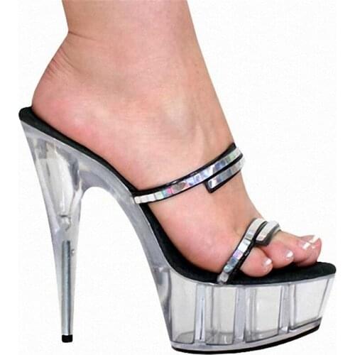 Sexy 6-inch shoes, 15cm, heels, transparent soles, sequins for models, dancing shoes