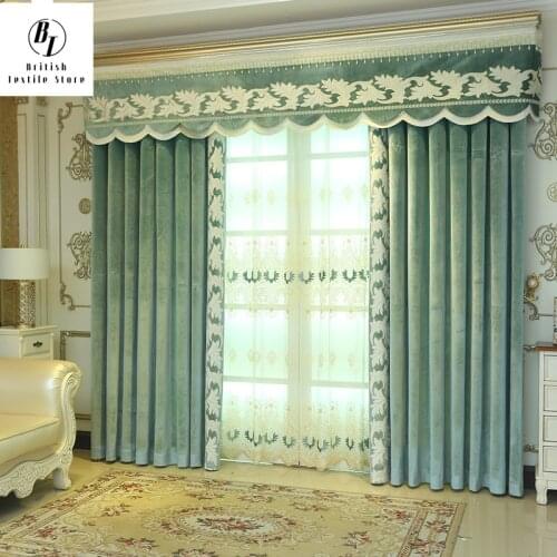 Simple and Fashionable Flannel Embroidered Shading Cloth Green New Style Curtains for Living Dining Room Bedroom