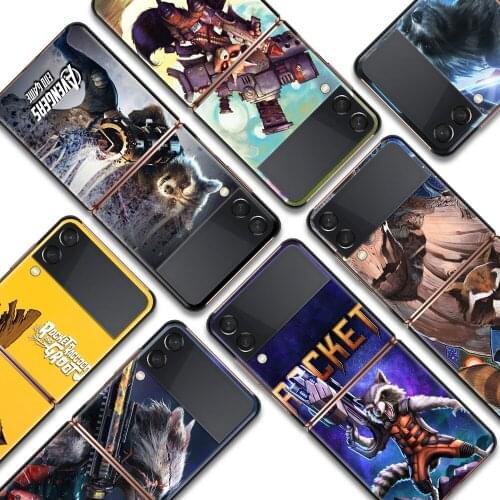 Rocket Racoon Marvel cute Shockproof Cover for Samsung Galaxy Z Flip Flip3 5G Black Phone Case Shell Hard Fundas Coque Capa