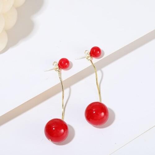 Korean Fashion Girl Earrings Red Pearl Long Earrings Simple And Versatile Net Red Temperament Womens Wholesale Earrings Sale