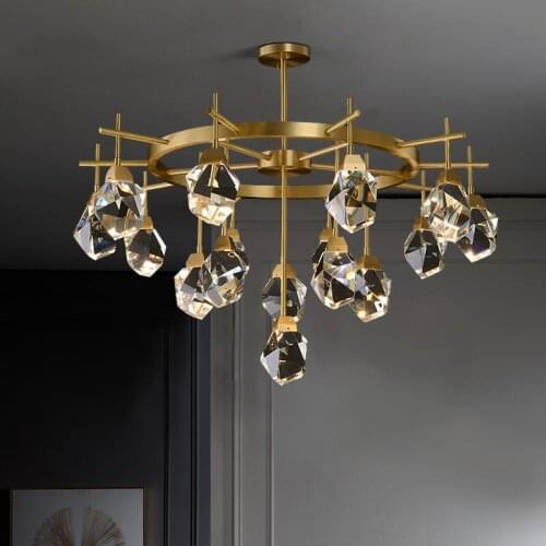 Modern luxury copper crystal chandelier K9 irregular crystal decorative living room dining room lighting