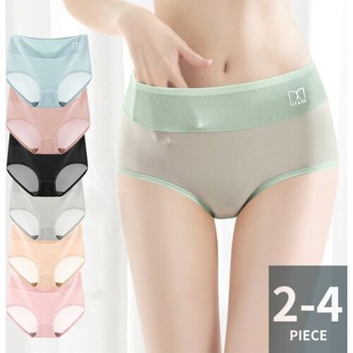 2-4 Pcs Panties for Women Lingerie Sex Mid Waist Ultra Thin Silk Underpants Breathable Butt Lifting Underwear Girl Briefs