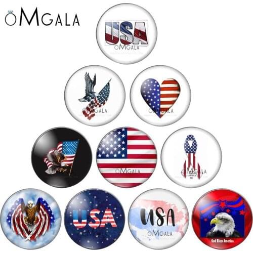 Love USA America Flag Eagle Symbol Patterns 10mm/12mm/16mm/18mm/25mm Round Photo Glass Cabochon Demo Flat Back Making Findings