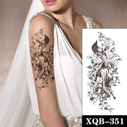 Waterproof Temporary Tattoo Sticker Black Fox Butterfly Flowers Bush Design Fake Tattoos Flash Tatoos Arm Body Art for Women Men