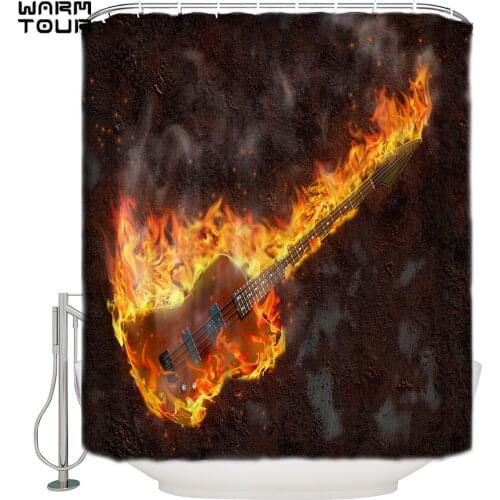 WARMTOUR Shower Curtain Flame Fuitar Rock Music Extra Long Fabric Bath Shower Curtains Mildew-resistant Bathroom Decor