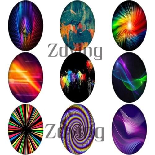 Zdying 10pcs/lot DIY Oval Glass Cabochons Abstract Color Geometric Pattern Dome Demo Flat Back Base Jewelry Findings Charm
