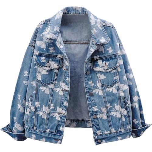 2021 Spring New Butterfly Print Short Denim Coat Women Loose Korean Jeans Jacket Autumn Long Sleeve Female Outwear Casual Tops