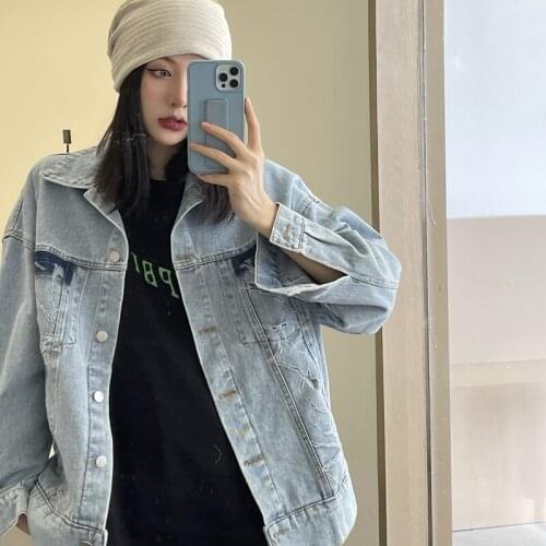 New autumn retro stitching loose casual denim jacket women