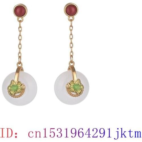 White Jade Doughnut Ear studs Gifts Women Charm Earrings Crystal 925 Silver Amulet Zircon Fashion Natural Jewelry Chalcedony