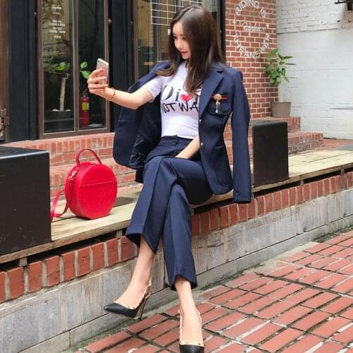 Professional casual slim suit fashion trousers two-piece female 2019 autumn new temperament womens suit solid color wild